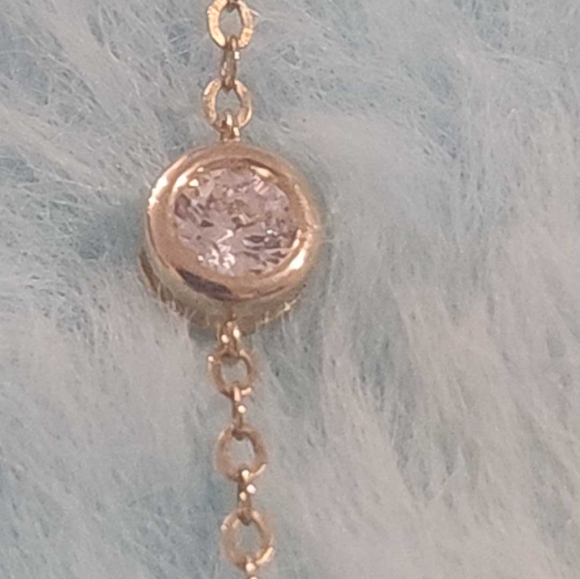 Gold tone, bezel set CZ station necklace, love always written - Picture 2 of 8